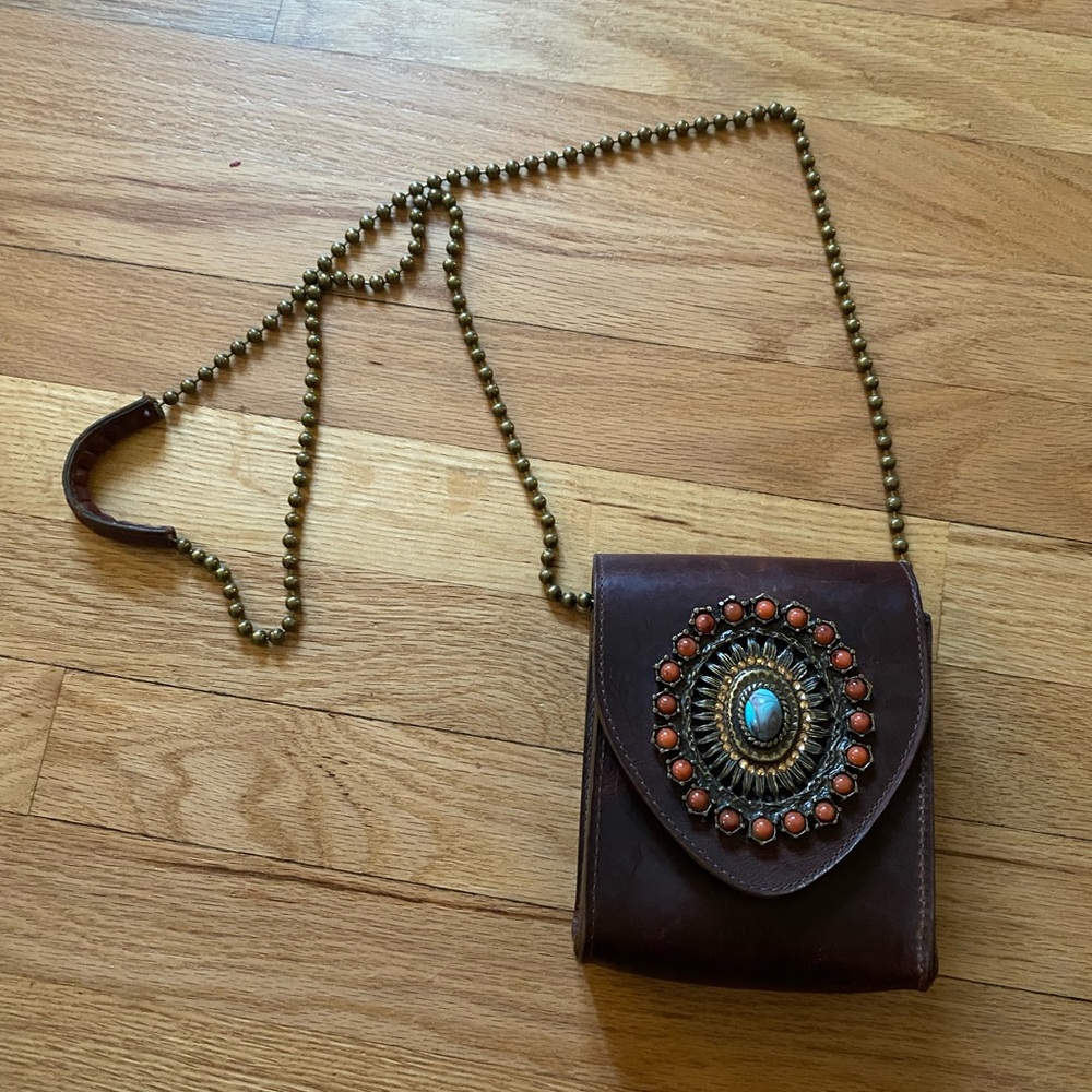 Brown Beaded Crossbody Bag